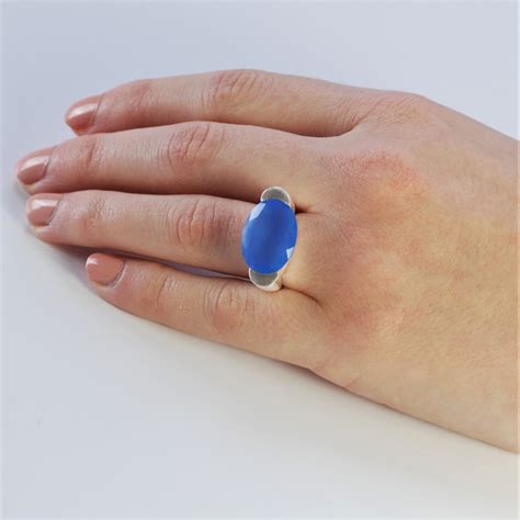 Silver Statement Ring Simple 925 Sterling Silver And Blue Etsy