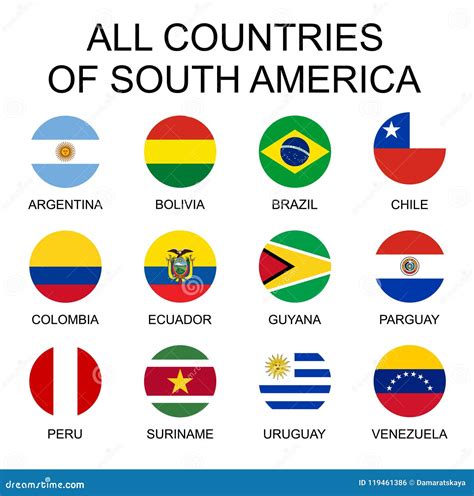 Vector Illustration All Flags Of South America All Countries Of South