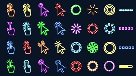 Set Of Neon Cursors Stock Illustration Download Image Now Abstract