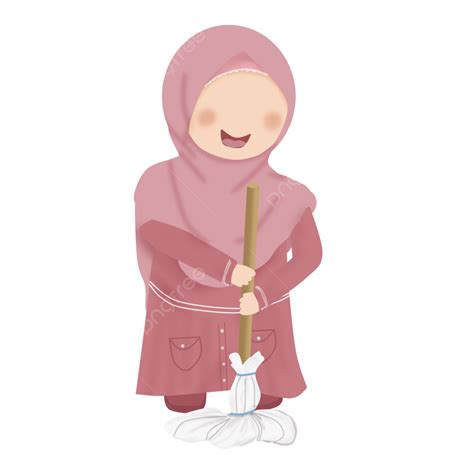 Faceless A Muslim Girl Is Mopping The Floor Faceless Muslim Girl