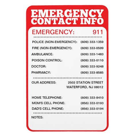 Emergency Contact Information List Rectangular Photo Magnet Zazzle