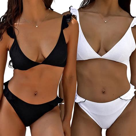 ms shang sexy bikini 2019 swimsuit women push up swimwear ruffle strap bikini set low waist