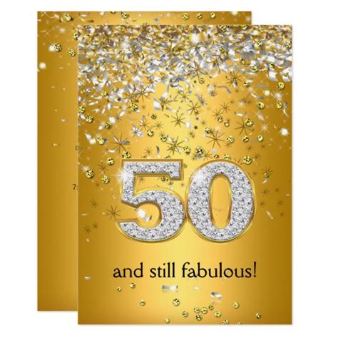 Fabulous 50 Gold Silver Streamers 50th Birthday Invitation
