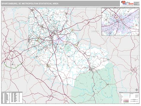 Spartanburg Sc Metro Area Wall Map Premium Style By Marketmaps