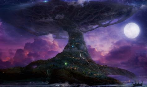 Teldrassil World Of Warcraft World Tree Trees Moon Purple
