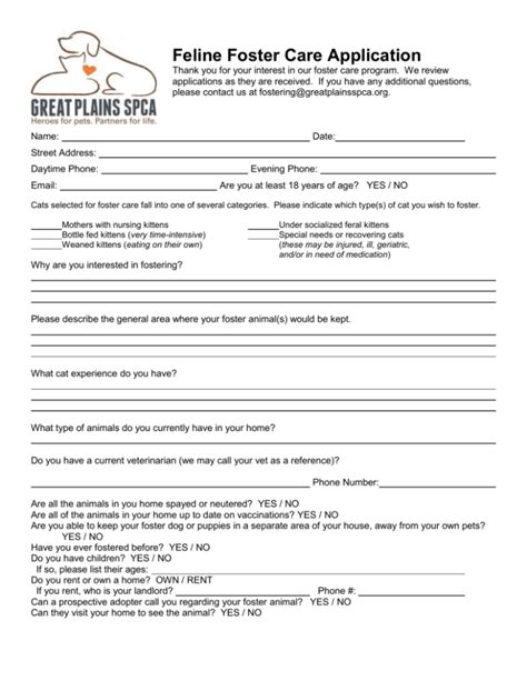 Feline Foster Care Application