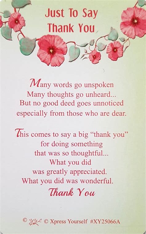 Keepsake Wallet Cards Just To Say Thank You Appreciate Thoughtful