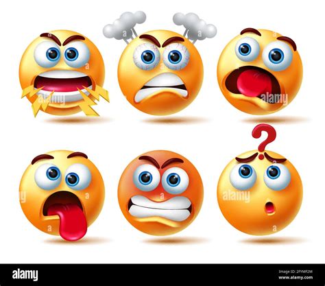 Emoji Smileys Vector Character Set Smiley 3d Emoticon In Angry And