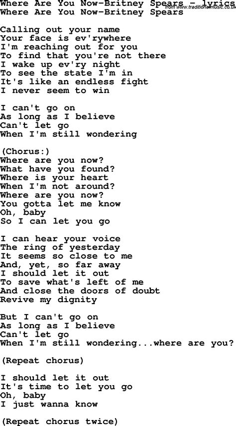 Love Song Lyrics Forwhere Are You Now Britney Spears