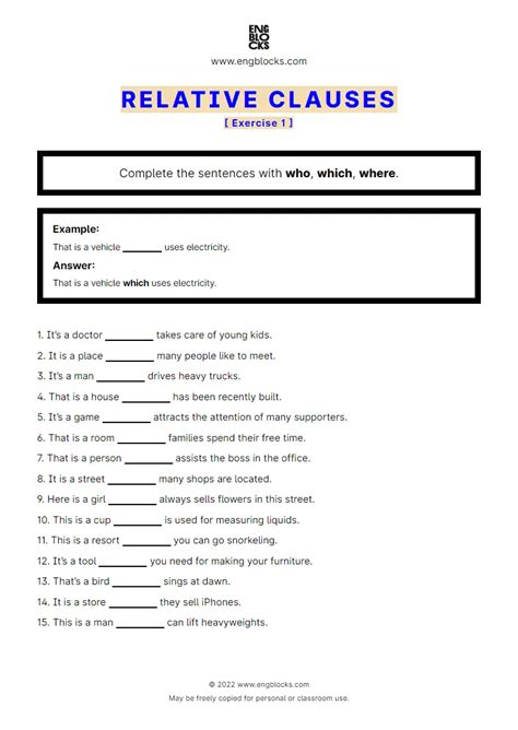 Relative Clauses Who Vs Which Worksheet English Grammar