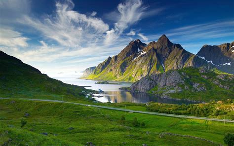 Green Desktop Wallpaper Hd Landscape Mountain Lake Grass Sky Clouds