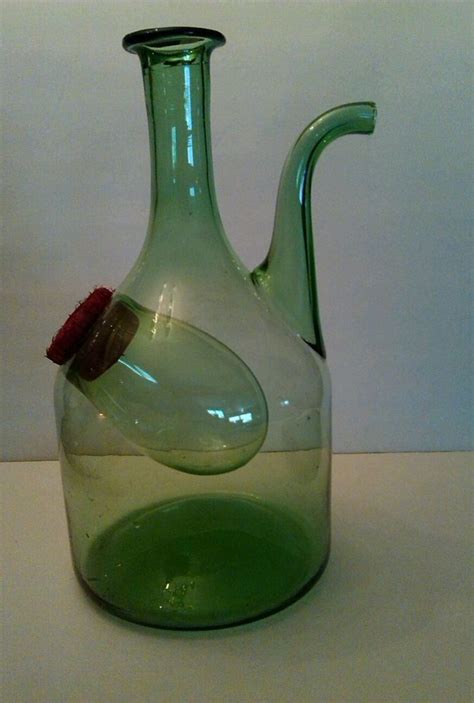 Vintage Hand Blown Green Wine Decanter With Ice Chamber