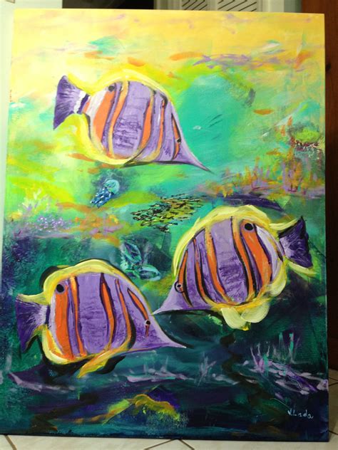 Tropical Fish Acrylic Painting On Gallery Wrapped Canvas 30x40x2 Inches