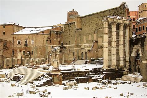 Colosseum And Fori Imperiali Snow In Rome Editorial Photography