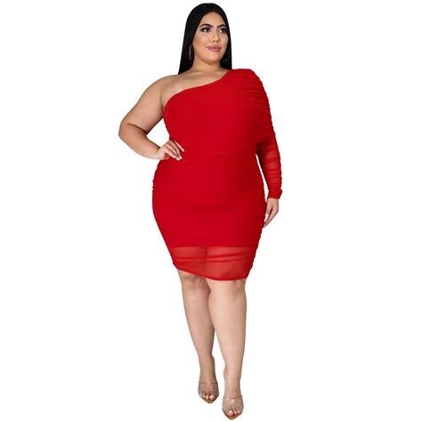 new plus size women one sleeve pleated mesh solid patchwork club party dress ebay
