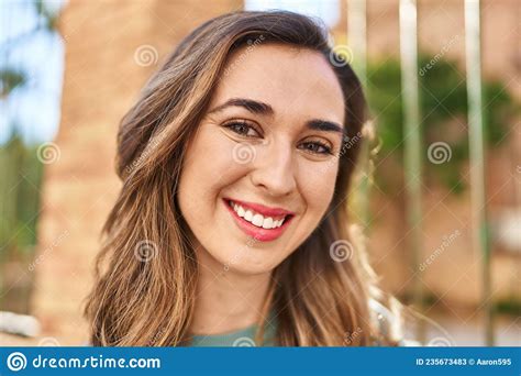 Young Woman Smiling Confident Standing At Street Stock Image Image Of
