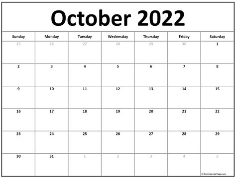 Blank October 2022 Calendar Printable Printable World Holiday