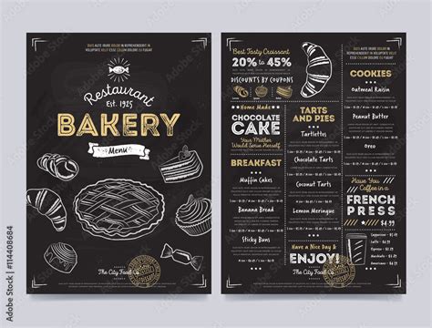 Bakery Restaurant Cafe Menu Template Design On Chalkboard Background