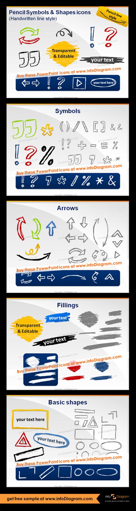 Handdrawn Graphical Elements For Powerpoint Pencil Sketch Symbols And