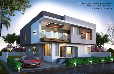 Modern Bungalow Exterior By Arsagar Morkhade Vdraw Architecture 91 8793196382 Fachadas De