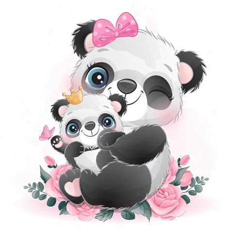 Cute Little Panda With Watercolor Illustration 2063668 Vector Art At