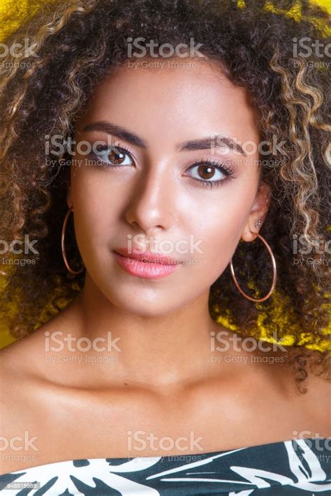Beauty Portrait Of Young African American Girl With Afro Hairstyle Girl
