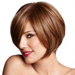 Off Popular Short Hairstyle Side Bang Fluffy Straight Capless Heat Resistant Women S Brown