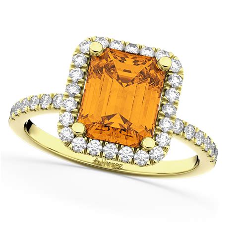 Emerald Cut Citrine Diamond Engagement Ring 14k Yellow Gold 3 32ct