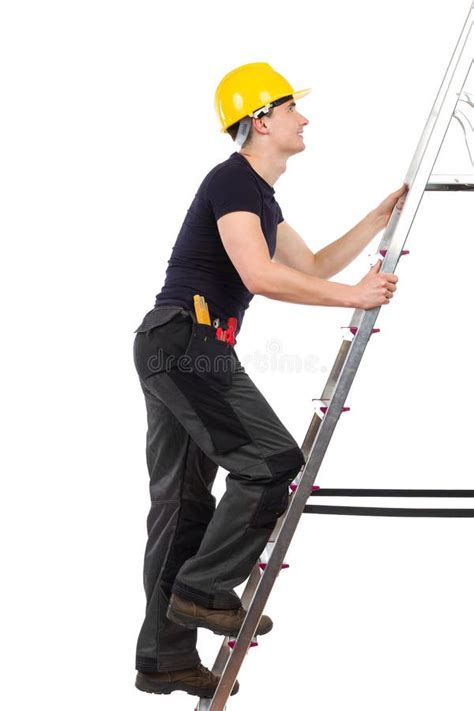 Manual Worker Climbing A Ladder Stock Photo Image Of Cutout