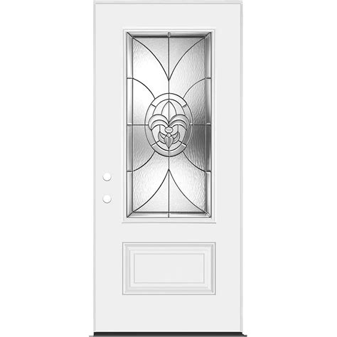 Masonite 36 Inch X 80 Inch Providence Camber Fan Lite Primed Steel Prehung Front Door The Home