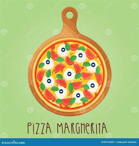 The Real Pizza Margherita On Wooden Board Stock Vector Illustration