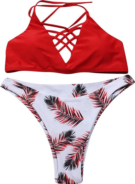 Amazon Com Triangle Bikini Sets For Women Set High Cut Push Up Split