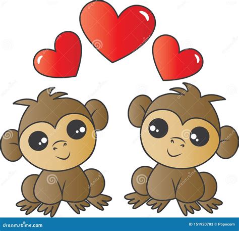 Two Adorable Monkeys In Love Stock Vector Illustration Of Animal
