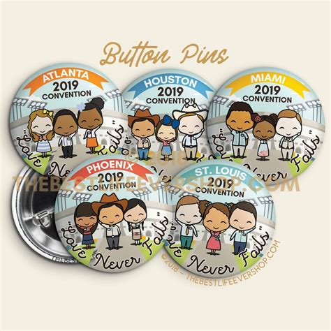 Love Never Fails 2019 International Convention Button Pins Packs Of