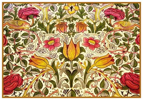 Tulips And Roses Flowers William Morris Counted Cross Stitch Pattern