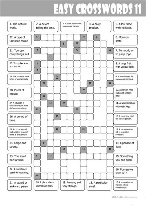 Easy printable crossword puzzles can offer you many choices to save money thanks to 10 active results. Easy Crosswords 11 worksheet - Free ESL printable ...