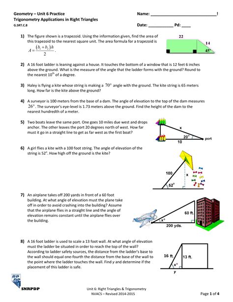 Trigonometry Worksheet With Answers
