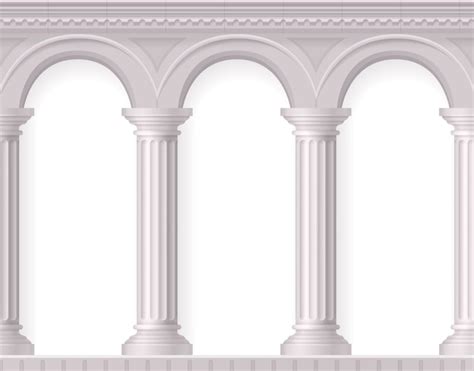 Greek And Realistic Antique White Columns Composition With White Ancient Arches Free Vector
