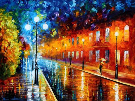 Blue Lights — Original Oil Painting On Canvas By Leonid Afremov Size