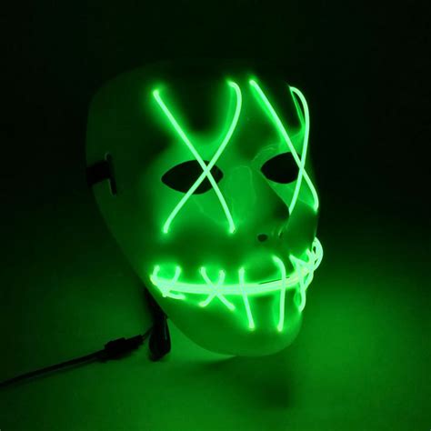 Horror Halloween Mask Ghost Pvc Slit Mouth Light Up Glowing Led Horror