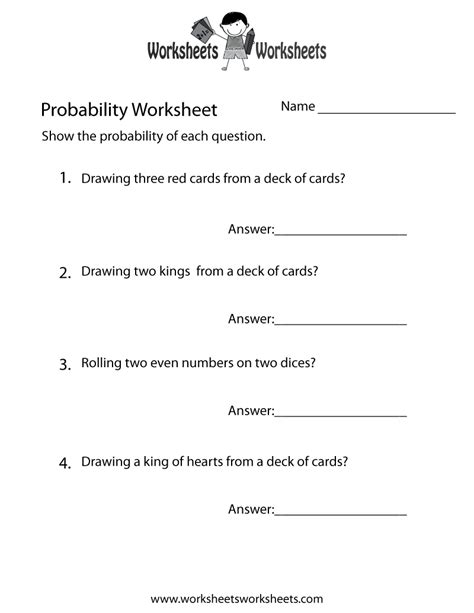 Probability Practice Worksheet Free Printable Educational Worksheet
