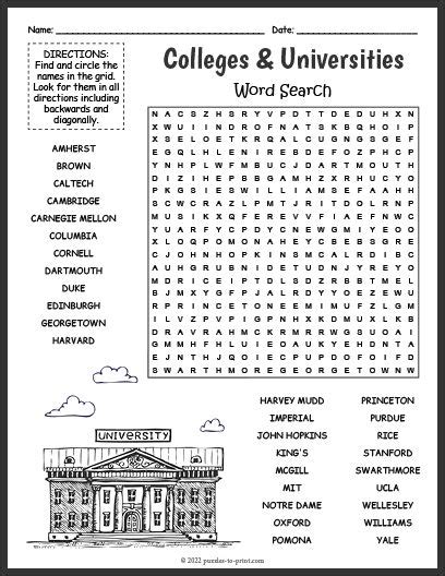 Free Printable Colleges Word Search College Words Word Seach Free