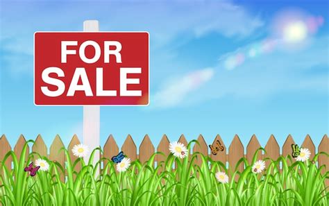 Land Sale Sign On Grass Field With Sky Background Premium Vector