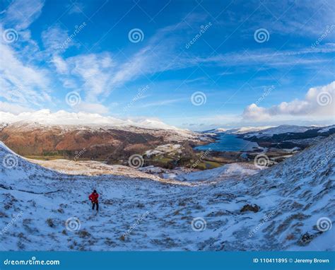 Panoramic Views Of Loch Tay From Above Killin Winter Scotland Stock