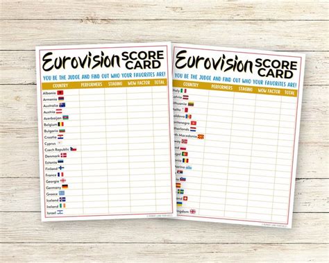 Eurovision Score Cards Eurovision Party Game Printable Etsy Uk In