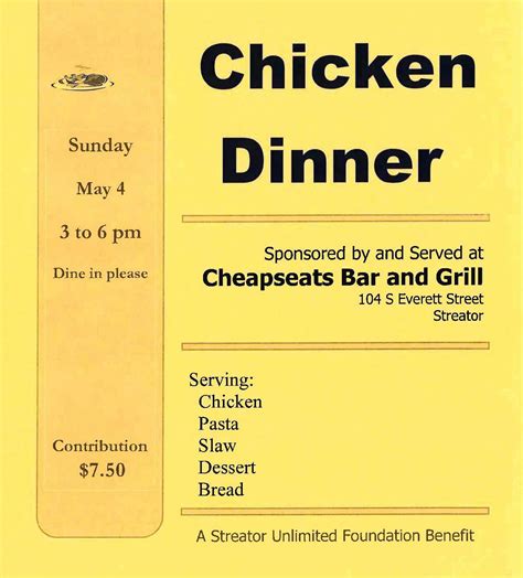 Spaghetti dinner flyer blessed sacrament catholic school. SU Foundation Chicken Dinner - Streator Unlimited