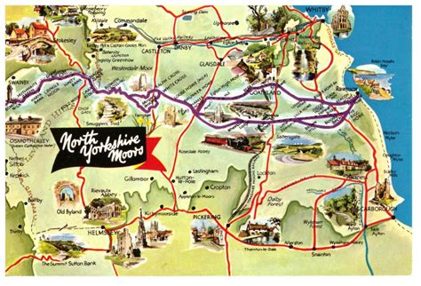 North Yorkshire Moors Walks And Railways Map Rare A Dennis Postcard