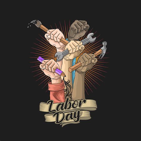 Labor Day Design With Raised Hands Golding Tools 1235218 Vector Art At