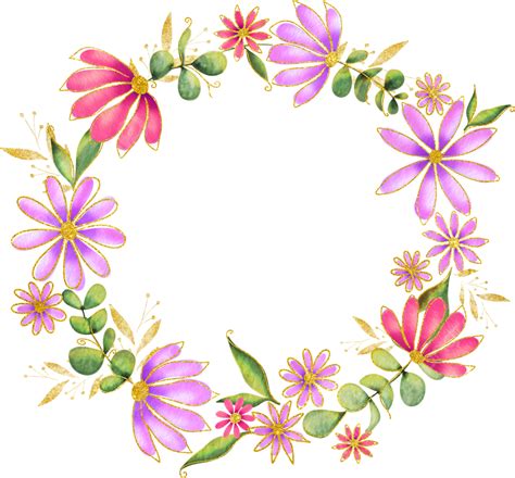 Cartão De Borda Floral Redondo Com Flores E Folhas Png Flores Quadro