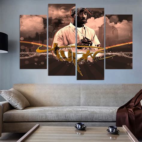 4 Panels Canvas Painting 2pac Tupac Amaru Canvas Painting Home Decor